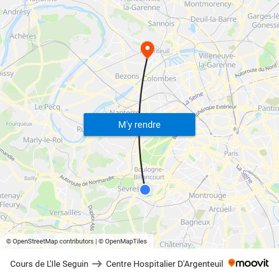 Cours de L'Ile Seguin to Centre Hospitalier D'Argenteuil map