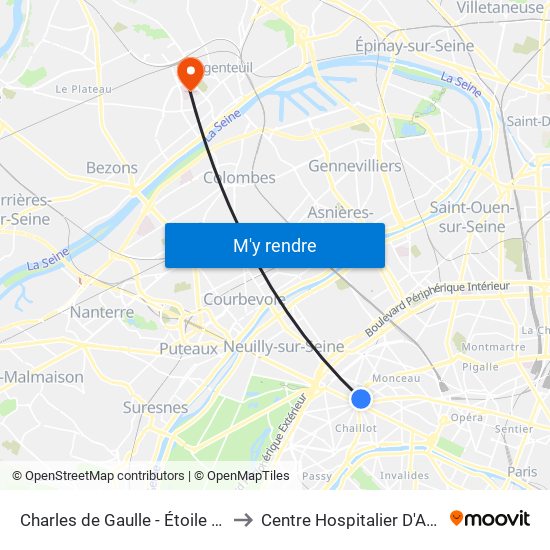 Charles de Gaulle - Étoile - Wagram to Centre Hospitalier D'Argenteuil map