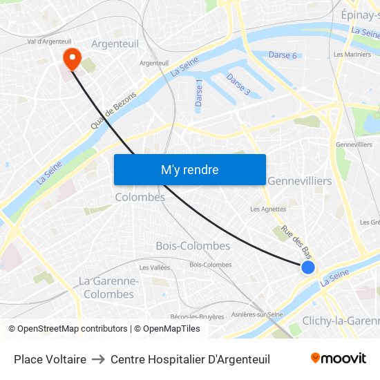 Place Voltaire to Centre Hospitalier D'Argenteuil map