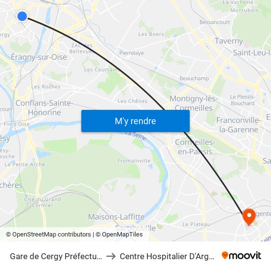 Gare de Cergy Préfecture (C) to Centre Hospitalier D'Argenteuil map