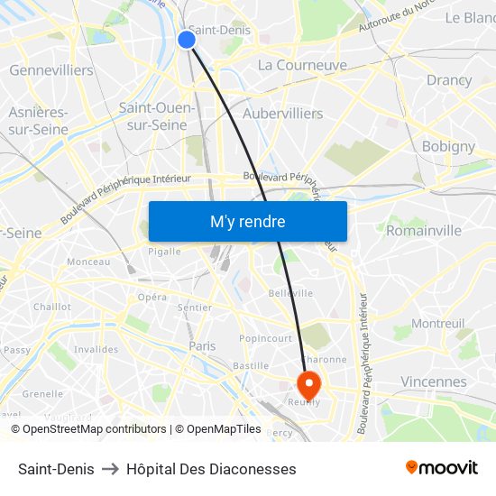 Saint-Denis to Hôpital Des Diaconesses map
