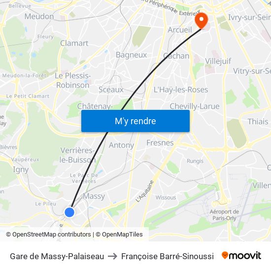 Gare de Massy-Palaiseau to Françoise Barré-Sinoussi map