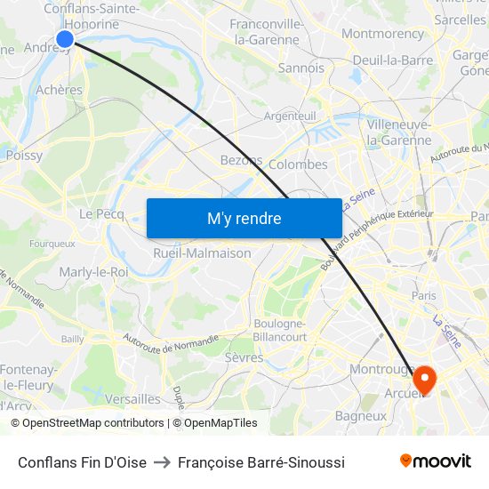 Conflans Fin D'Oise to Françoise Barré-Sinoussi map