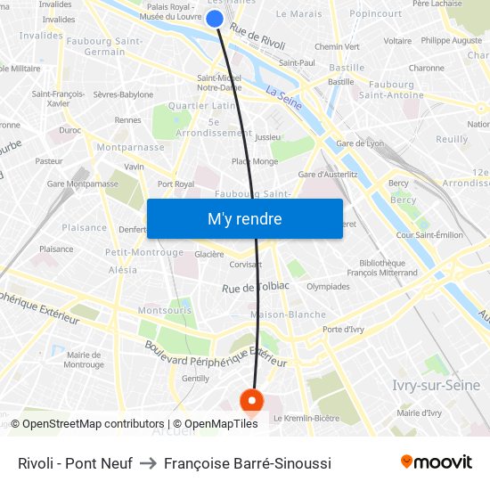 Rivoli - Pont Neuf to Françoise Barré-Sinoussi map