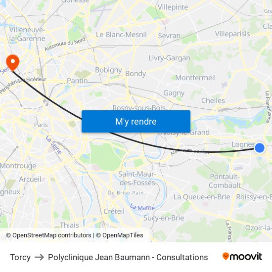 Torcy to Polyclinique Jean Baumann - Consultations map