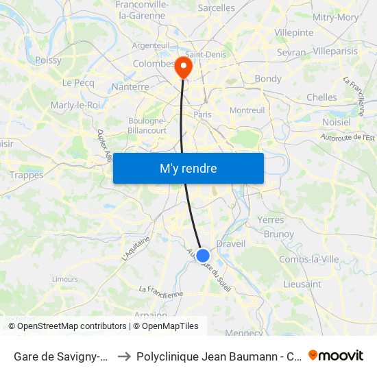 Gare de Savigny-Sur-Orge to Polyclinique Jean Baumann - Consultations map