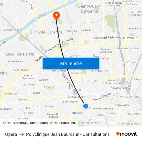 Opéra to Polyclinique Jean Baumann - Consultations map