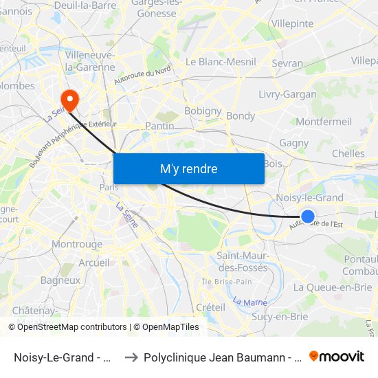 Noisy-Le-Grand - Mont D'Est to Polyclinique Jean Baumann - Consultations map
