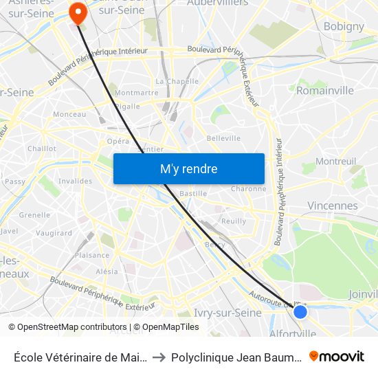 École Vétérinaire de Maisons-Alfort - Métro to Polyclinique Jean Baumann - Consultations map