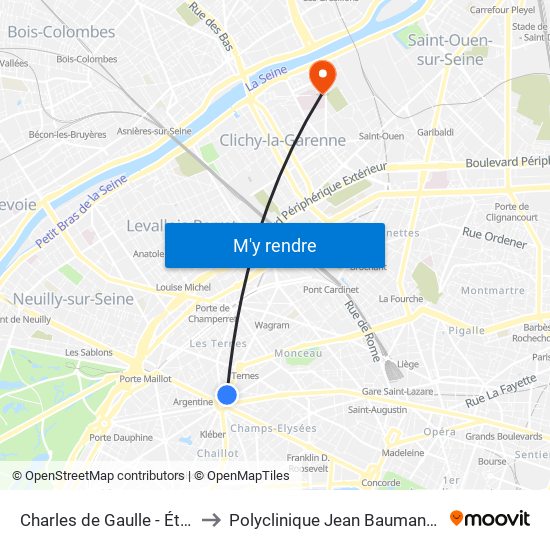 Charles de Gaulle - Étoile - Wagram to Polyclinique Jean Baumann - Consultations map