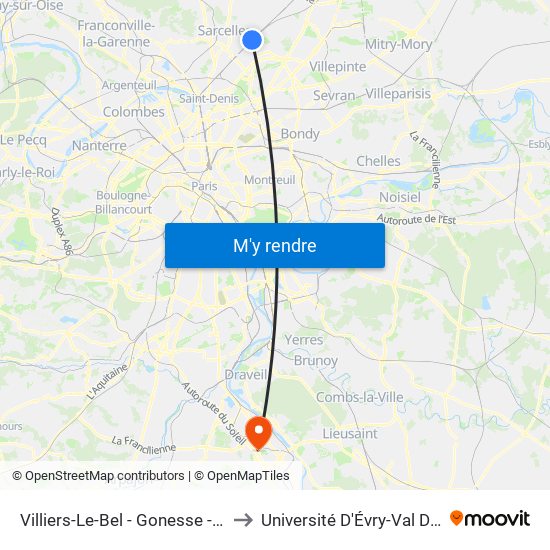 Villiers-Le-Bel - Gonesse - Arnouville to Université D'Évry-Val D'Essonne map