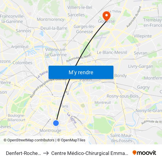 Denfert-Rochereau to Centre Médico-Chirurgical Emmanuel Rain map