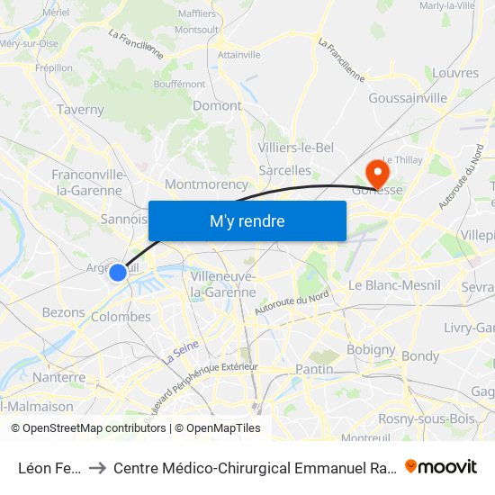 Léon Feix to Centre Médico-Chirurgical Emmanuel Rain map