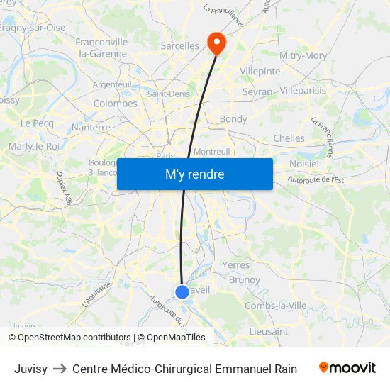 Juvisy to Centre Médico-Chirurgical Emmanuel Rain map