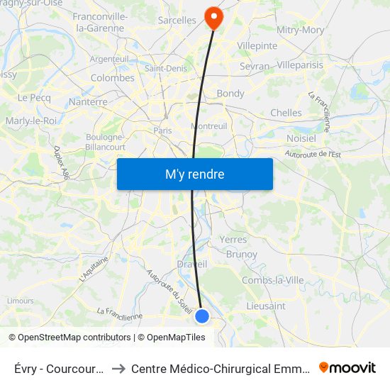 Évry - Courcouronnes to Centre Médico-Chirurgical Emmanuel Rain map