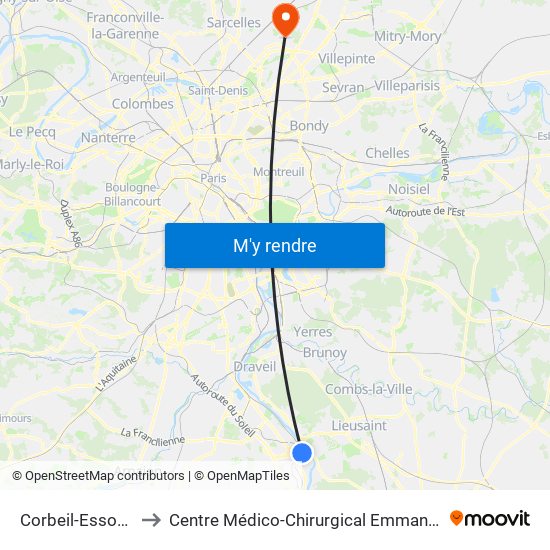 Corbeil-Essonnes to Centre Médico-Chirurgical Emmanuel Rain map