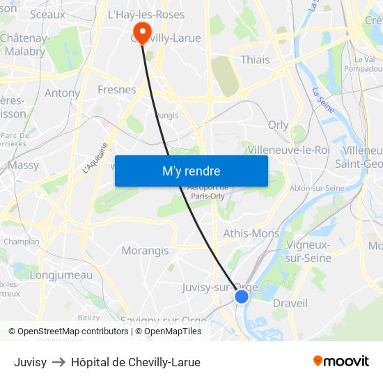 Juvisy to Hôpital de Chevilly-Larue map