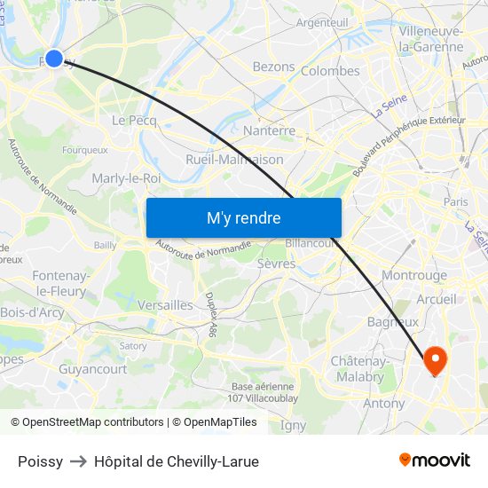 Poissy to Hôpital de Chevilly-Larue map