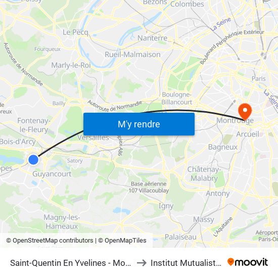 Saint-Quentin En Yvelines - Montigny-Le-Bretonneux to Institut Mutualiste Montsouris map