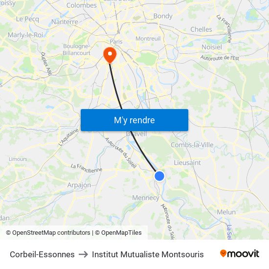 Corbeil-Essonnes to Institut Mutualiste Montsouris map