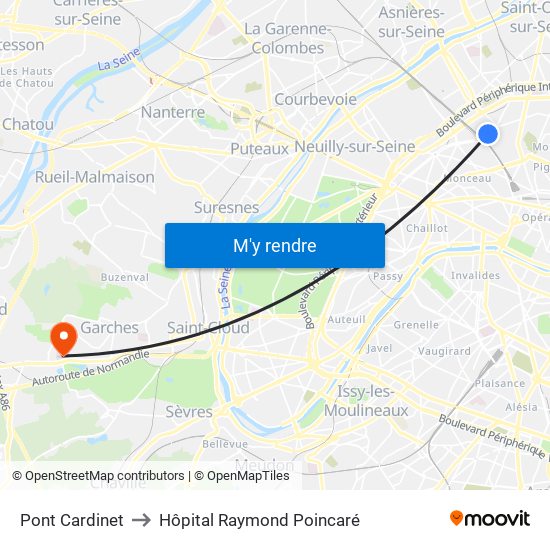 Pont Cardinet to Hôpital Raymond Poincaré map