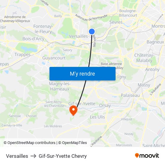 Versailles to Gif-Sur-Yvette Chevry map