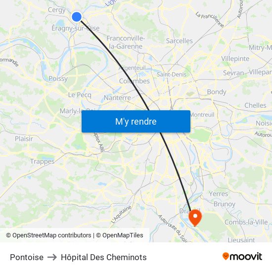 Pontoise to Hôpital Des Cheminots map