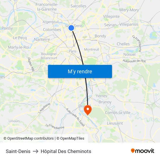 Saint-Denis to Hôpital Des Cheminots map