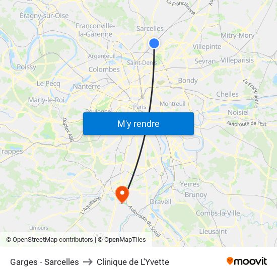 Garges - Sarcelles to Clinique de L'Yvette map