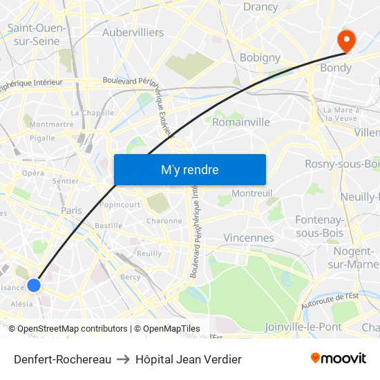 Denfert-Rochereau to Hôpital Jean Verdier map