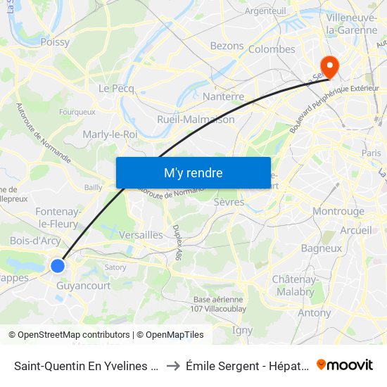 Saint-Quentin En Yvelines - Montigny-Le-Bretonneux to Émile Sergent - Hépatologie Hospitalisation map