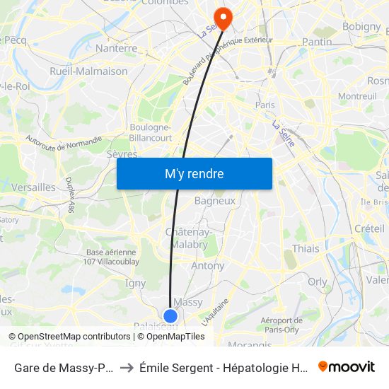 Gare de Massy-Palaiseau to Émile Sergent - Hépatologie Hospitalisation map