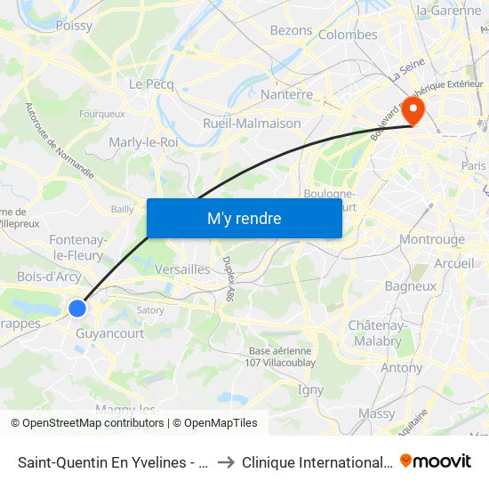 Saint-Quentin En Yvelines - Montigny-Le-Bretonneux to Clinique Internationale du Parc Monceau map