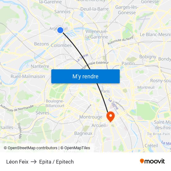 Léon Feix to Epita / Epitech map