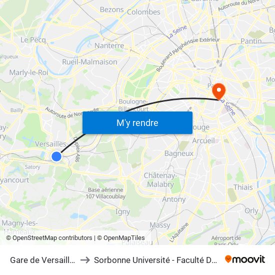 Gare de Versailles - Chantiers to Sorbonne Université - Faculté Des Sciences Et Ingénierie map