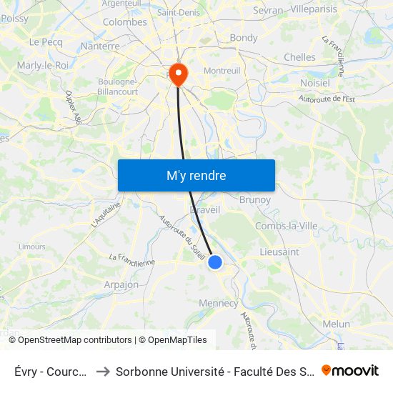 Évry - Courcouronnes to Sorbonne Université - Faculté Des Sciences Et Ingénierie map