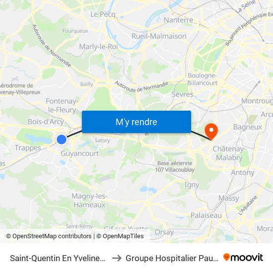 Saint-Quentin En Yvelines - Montigny-Le-Bretonneux to Groupe Hospitalier Paul Guiraud - Site de Clamart map