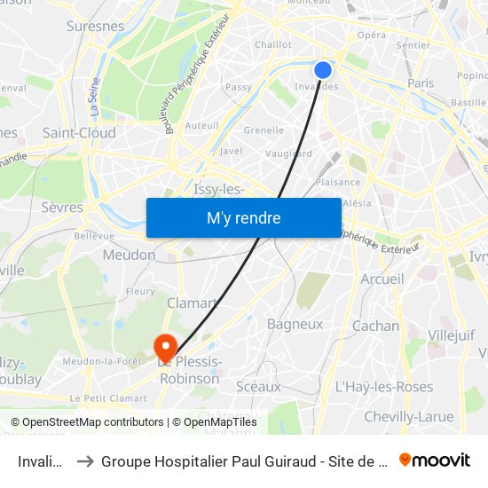 Invalides to Groupe Hospitalier Paul Guiraud - Site de Clamart map