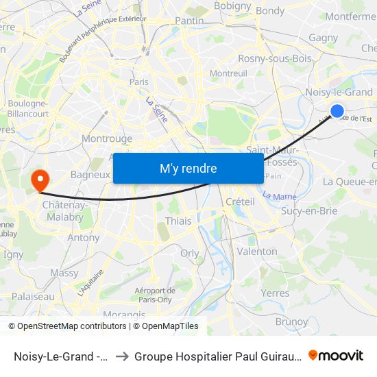 Noisy-Le-Grand - Mont D'Est to Groupe Hospitalier Paul Guiraud - Site de Clamart map