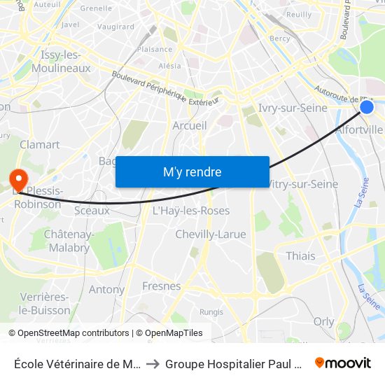 École Vétérinaire de Maisons-Alfort - Métro to Groupe Hospitalier Paul Guiraud - Site de Clamart map