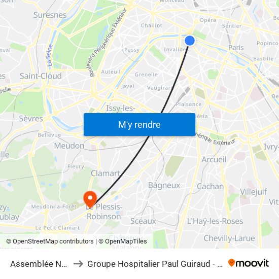Assemblée Nationale to Groupe Hospitalier Paul Guiraud - Site de Clamart map