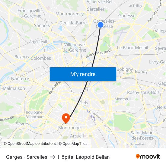 Garges - Sarcelles to Hôpital Léopold Bellan map