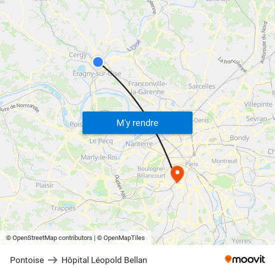 Pontoise to Hôpital Léopold Bellan map