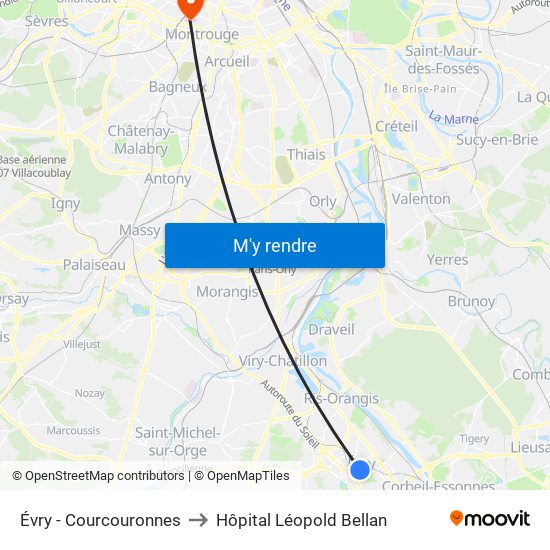 Évry - Courcouronnes to Hôpital Léopold Bellan map