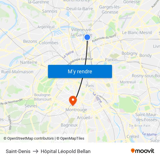 Saint-Denis to Hôpital Léopold Bellan map