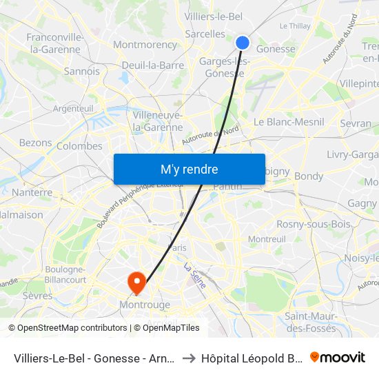 Villiers-Le-Bel - Gonesse - Arnouville to Hôpital Léopold Bellan map