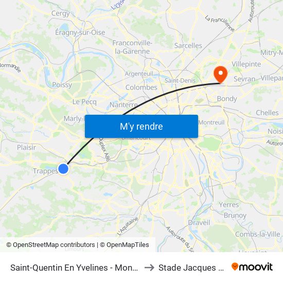 Saint-Quentin En Yvelines - Montigny-Le-Bretonneux to Stade Jacques Boghossian map