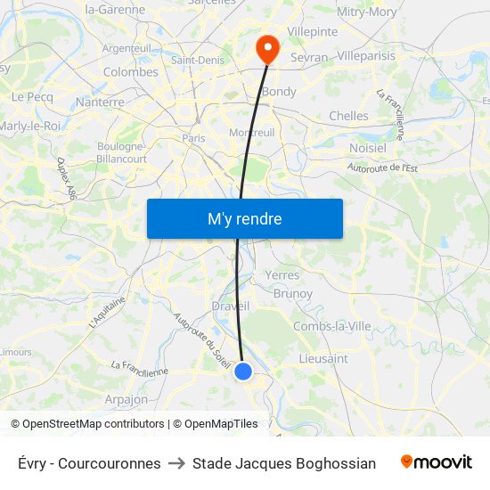 Évry - Courcouronnes to Stade Jacques Boghossian map