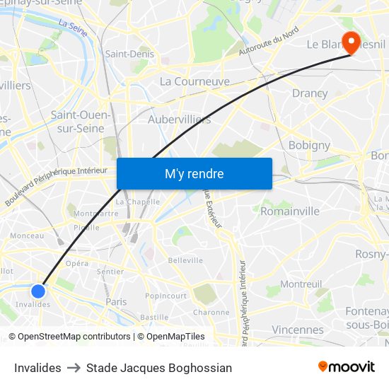 Invalides to Stade Jacques Boghossian map