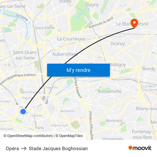 Opéra to Stade Jacques Boghossian map